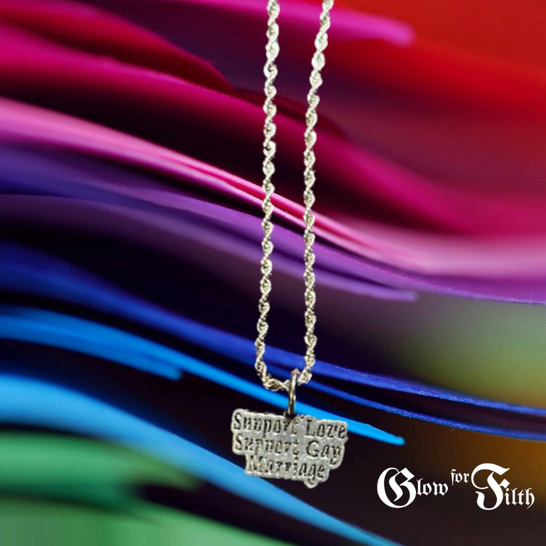 Support Gay Marriage Necklace – Stainless Steel Rope Chain with Pewter Charm (20")