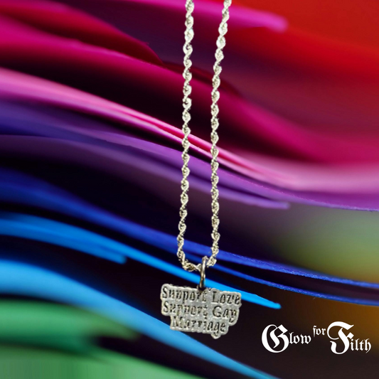Support Gay Marriage Necklace – Stainless Steel Rope Chain with Pewter Charm (20")